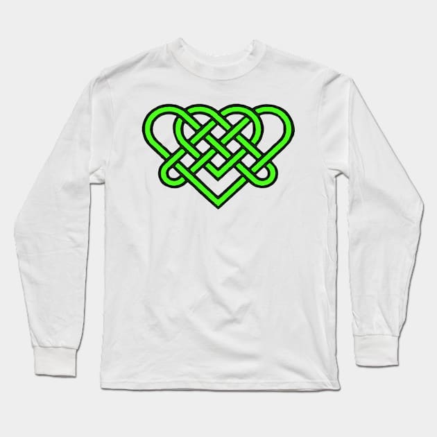 Celtic Eternal Love Knot Romantic Heart Green Design Long Sleeve T-Shirt by taiche